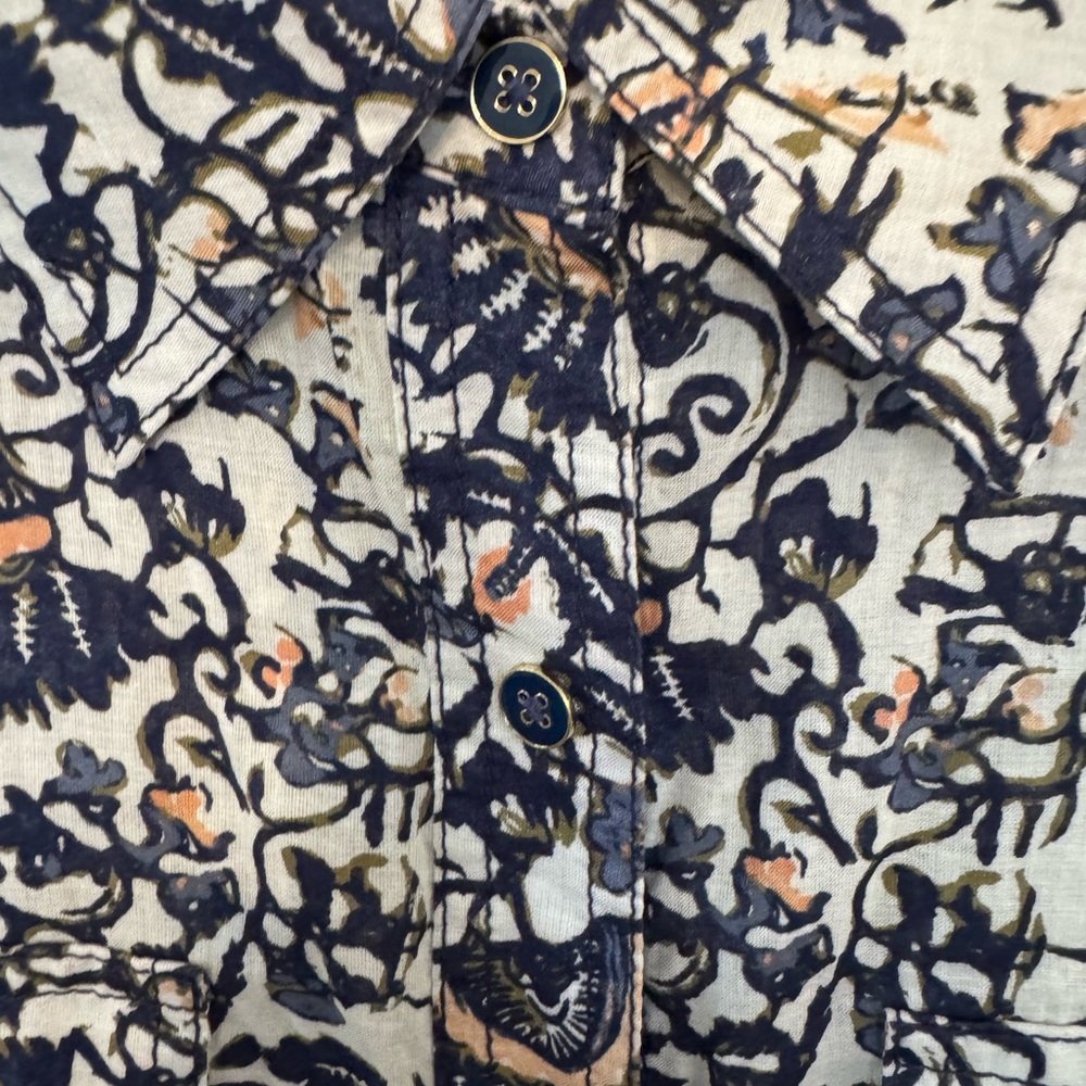 Tory Burch Blue Bridgette Printed Button Down Shirt - Picture 4 of 9